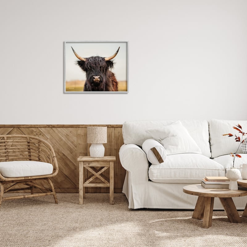 Stupell Black Highland Cow Portrait Framed Giclee Art Design by Dakota Diener