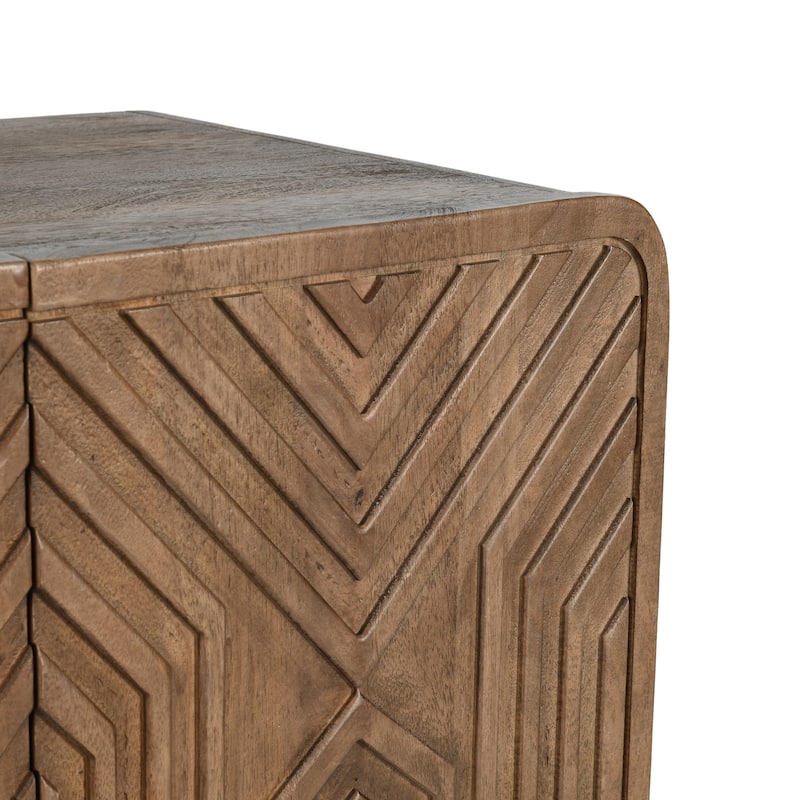 Classic Home Holmes Mango Wood Carved Bar Cabinet in Brown