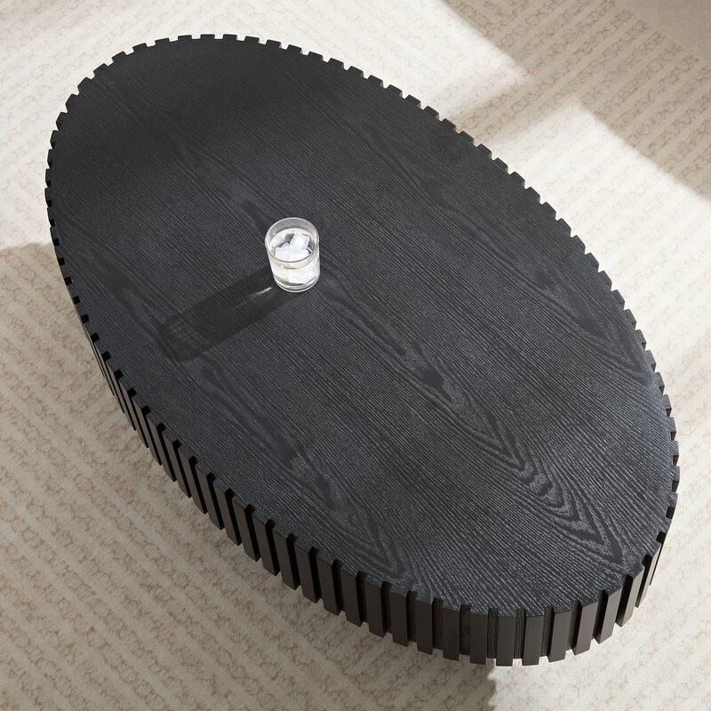 Modern Handcraft Drum Coffee Table Length 43.7 inch Round Coffee Table for Living Room,Small Coffee Table with Sturdy Pedestal