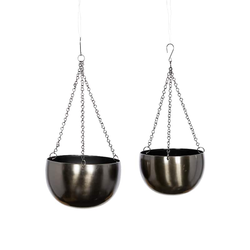 Metal Hanging Dome Indoor Outdoor Wall Planter with Chain - Set of 2 Silver, Gold or Black - Roche River Decor