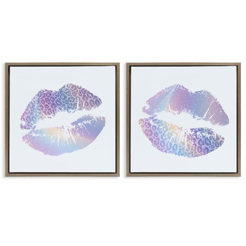 Stupell Glam Leopard Pattern Lipstick Framed Floater Canvas Wall Art Design By Kim Allen (Set of 2) - 18 x 18 - Brown