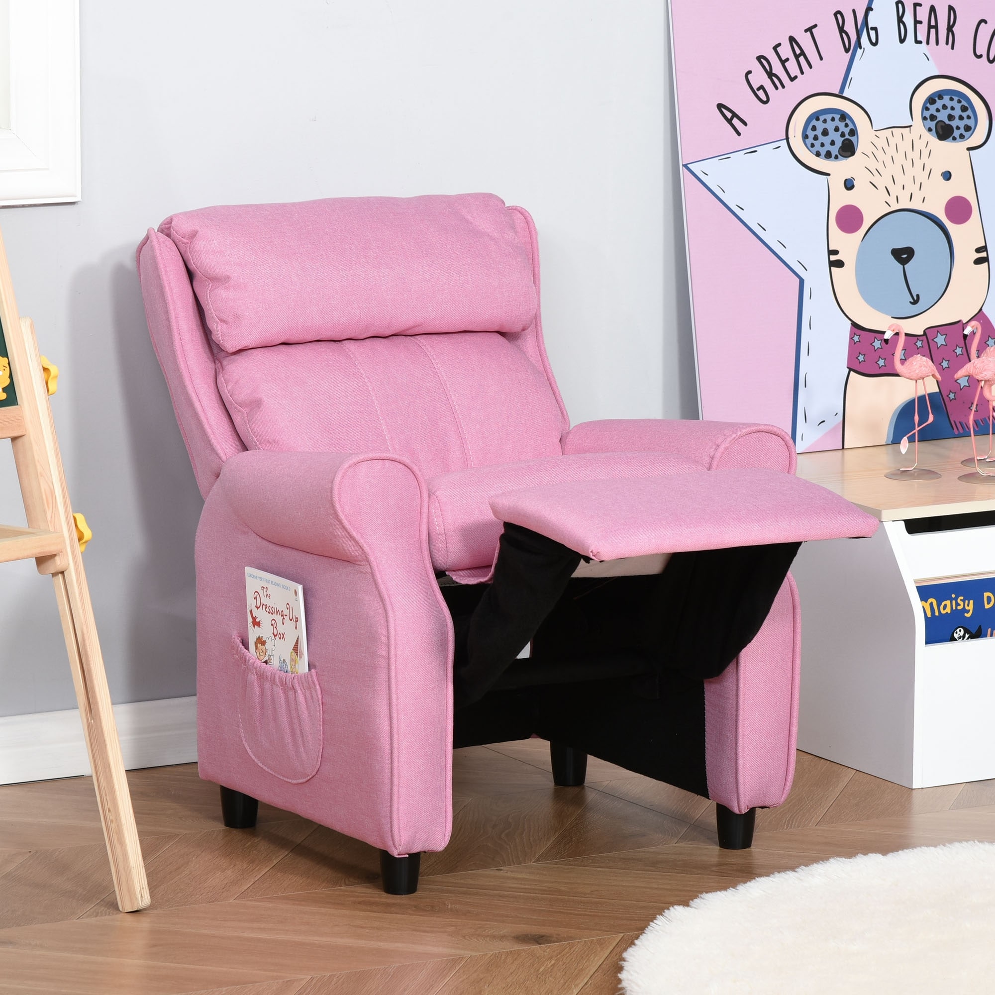 Qaba Kids Recliner Chair Children Sofa Angle Adjustable Single Lounger Kids Armchair Gaming Chair with Footrest for Ages 3-8