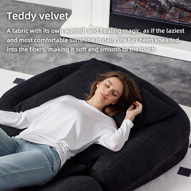 Folding Sofa Chair with 5 Adjustable Positions, Plush Floor Lounge Chair