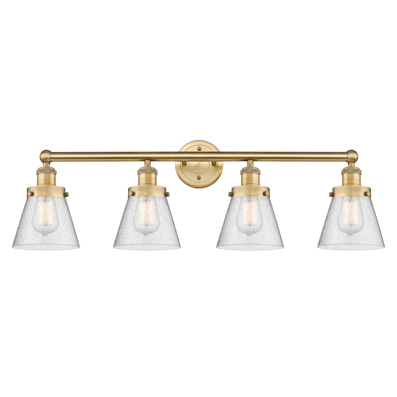 Innovations Lighting Cone - 4 Light 34" Bath Vanity Light - Brushed Brass/Seedy