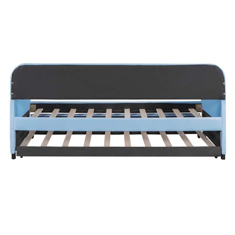 Twin Size Daybed with Trundle, Elegant Upholstered Velvet Sofa Bed