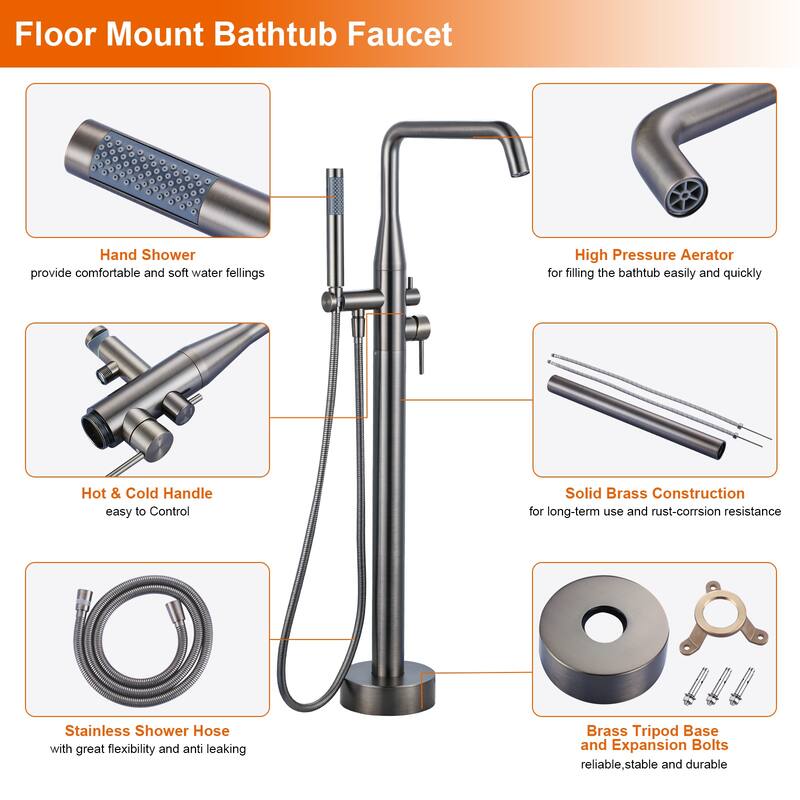 WOWOW Minimalist Freestanding Bathtub Faucet with Handheld Shower