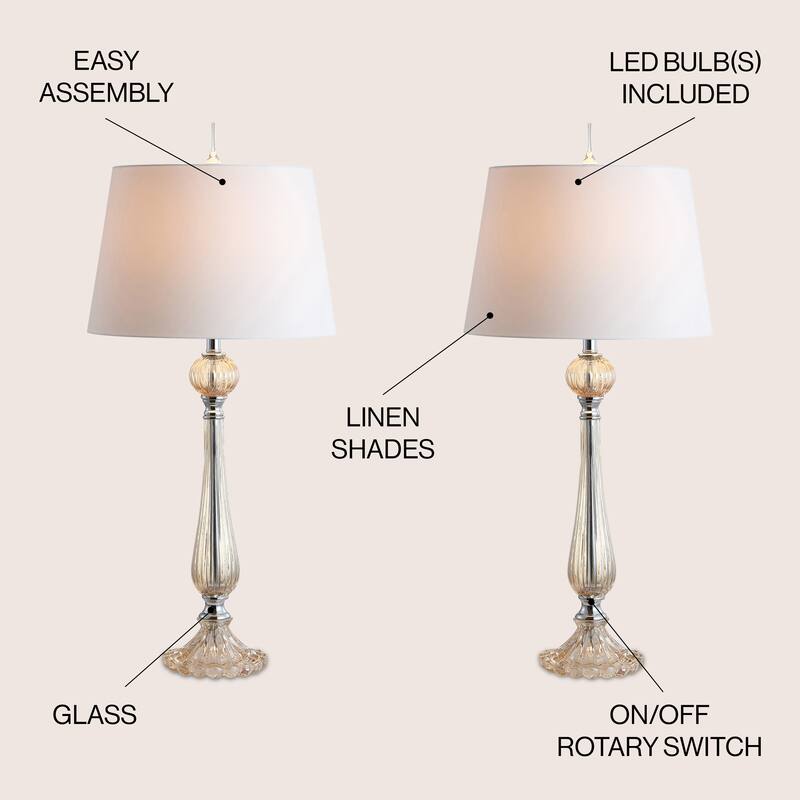 Caterina 32.5" Glass LED Table Lamp, Champagne (Set of 2) by JONATHAN Y
