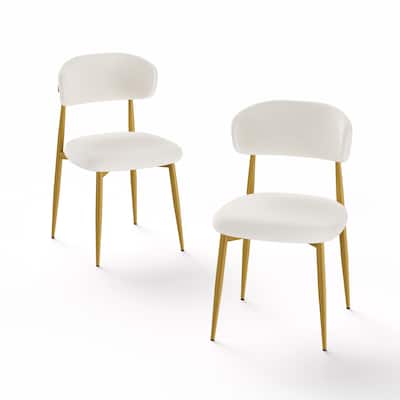 2-Piece White And Gold Dining Chairs Set – With Soft Padding, Curved Backrests And Metal Legs