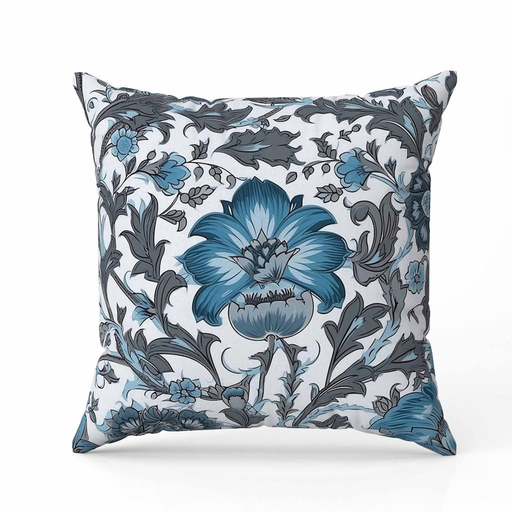 Mughal Era Garden Treasures Faux Suede Reversible Throw Pillow Grey and Blue