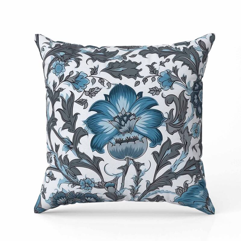 Mughal Era Garden Treasures Indoor/Outdoor Reversible Throw Pillow Grey and Blue