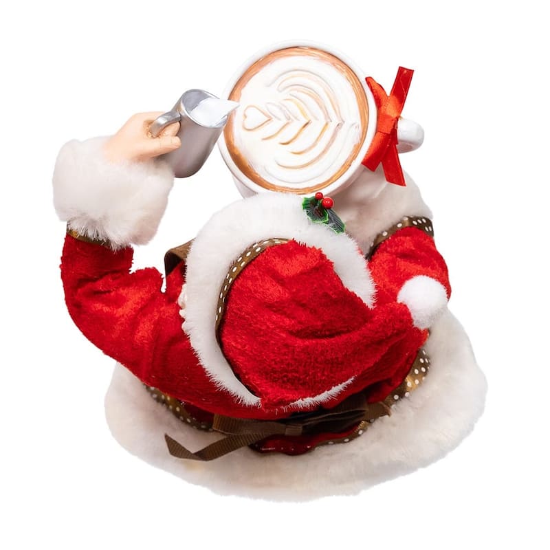 Kurt Adler 10.5-Inch Fabriche Santa with Oversized -InchI Love Coffee-Inch Cup and Creamer