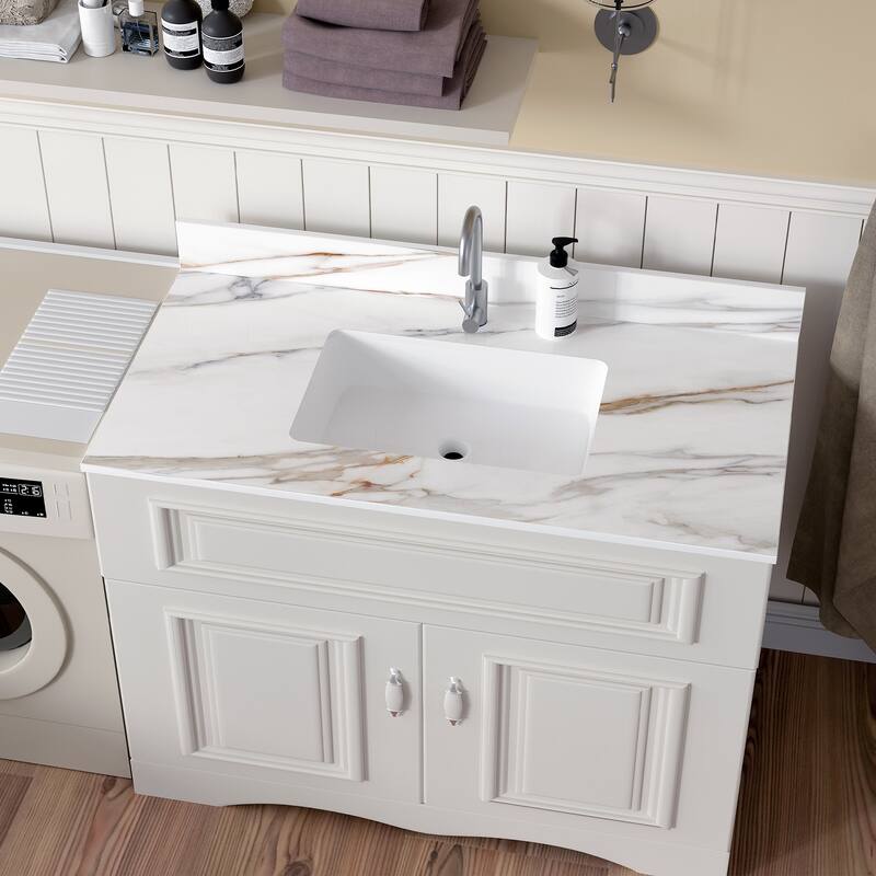 31 Inch Marble Vanity Top,Bathroom Vanity Top with Undermount Rectangular Middle Sink and 4 Inch Height Backsplash