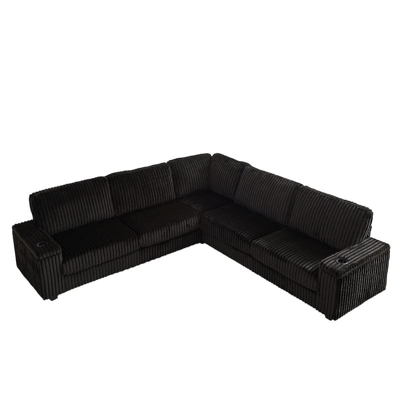 110-Inch L-Shape Oversized Corduroy Corner Sofa with Two Storage Spaces,USB Port, Type-C Port and Cup-Holder