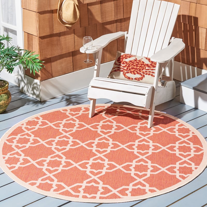 SAFAVIEH Courtyard Lawanda Trellis Indoor/ Outdoor Waterproof Patio Backyard Rug - 6'7" x 6'7" Round - Terracotta/Beige