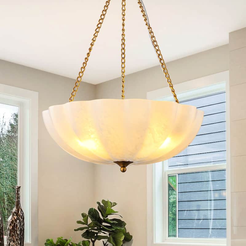 Elegant Gold and Glass Chandelier 3-Light Pendant Light Fixture with Frosted Dome Design - Gold