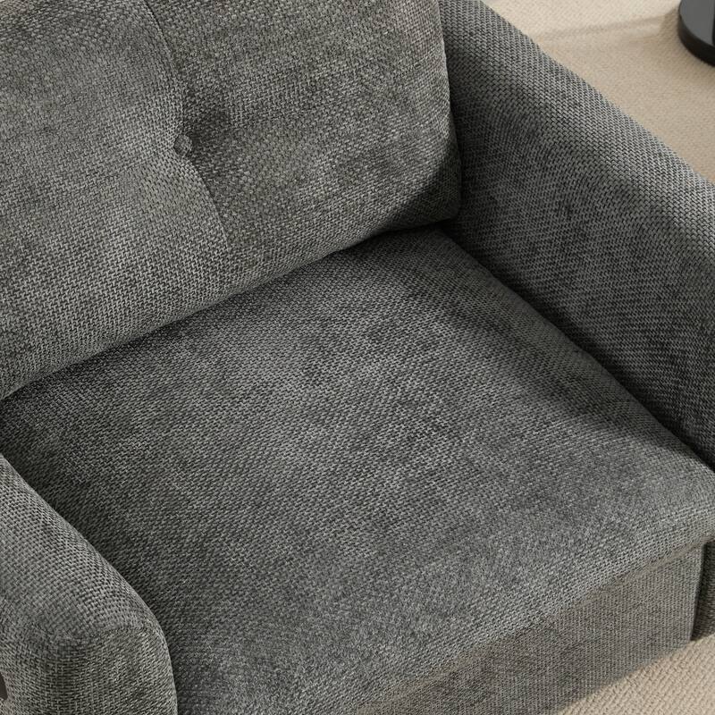 42" Wide Seat Chenille Armchair - Dual USB Ports, Pull-Line Tufted Design & High-Density Foam Cushion