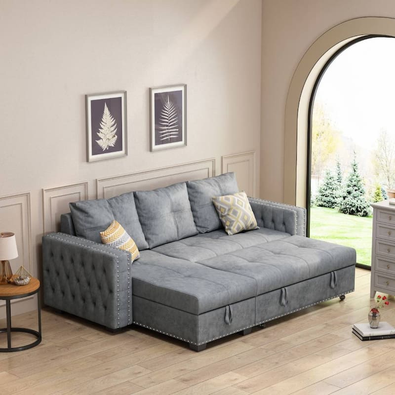 Classic and Cozy L-shape Pull-out Sleeper Sectional Sofa