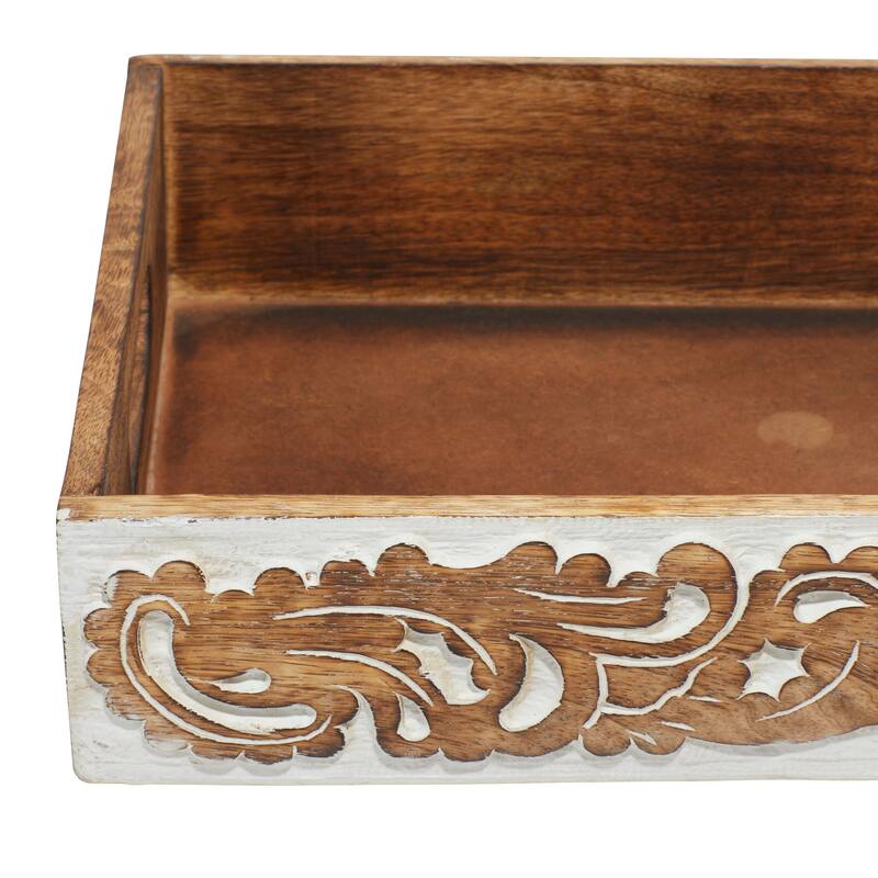 Brown Wood Traditional Tray (Set of 2) - 12 x 18 x 3