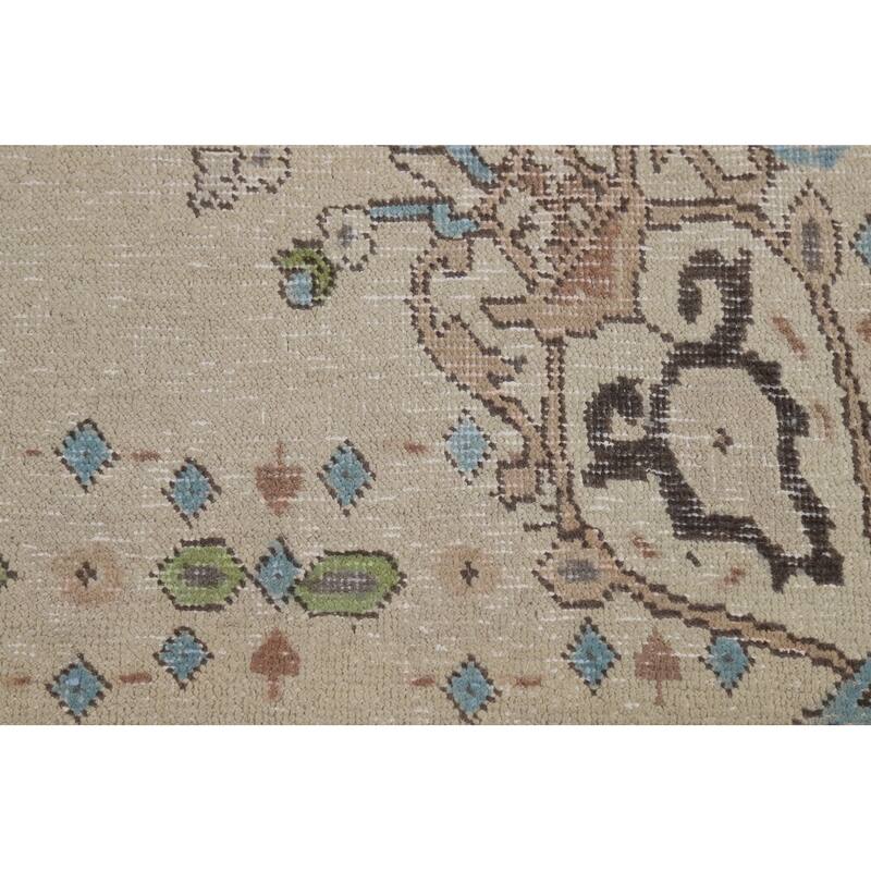 Floral Medallion Tabriz Persian Rug Hand-Knotted Beige Wool Carpet - 8'0"x 11'5"