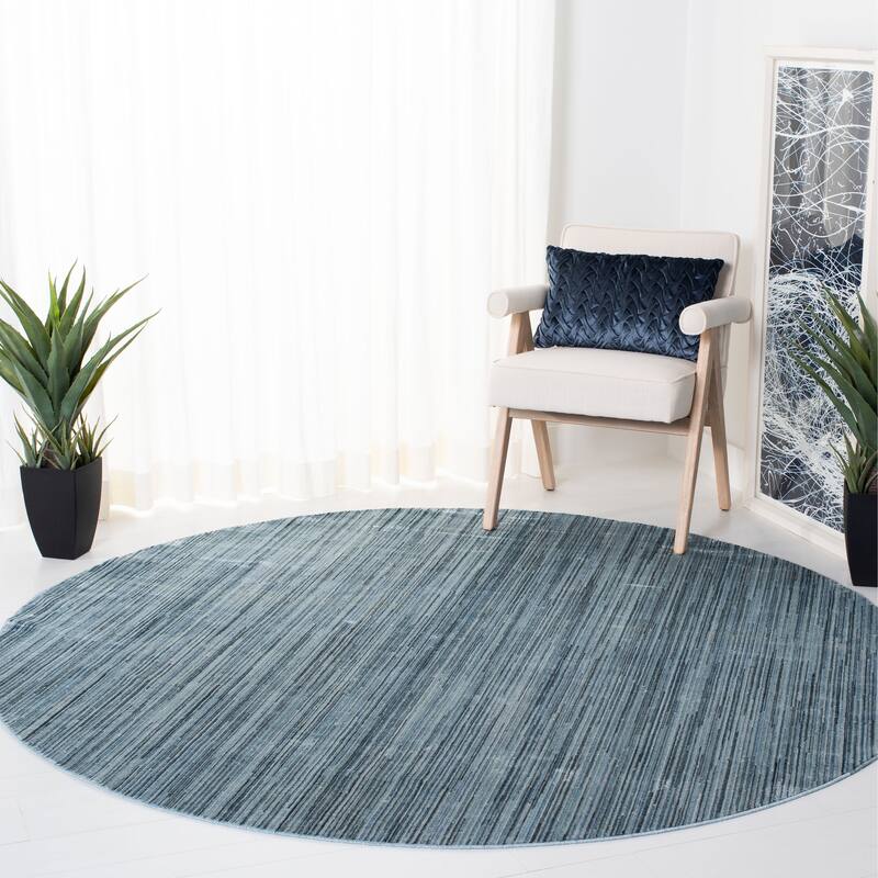 SAFAVIEH Dream Uma-Devi Modern Abstract Viscose Rug - 6'7" Round - Blue/Grey