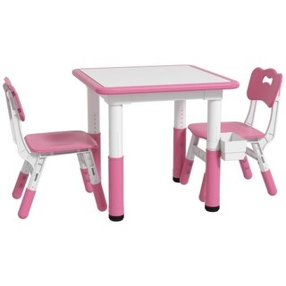 Height Adjustable Toddler Table with 2 Chairs and Storage, 3-Piece Kids Activity Set for Drawing and Crafts, Ages 18 Months
