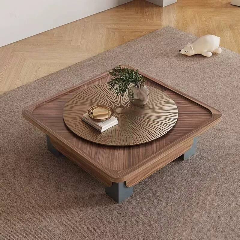 Mid Century 39.37" Square Coffee Table, Brown Walnut Wood