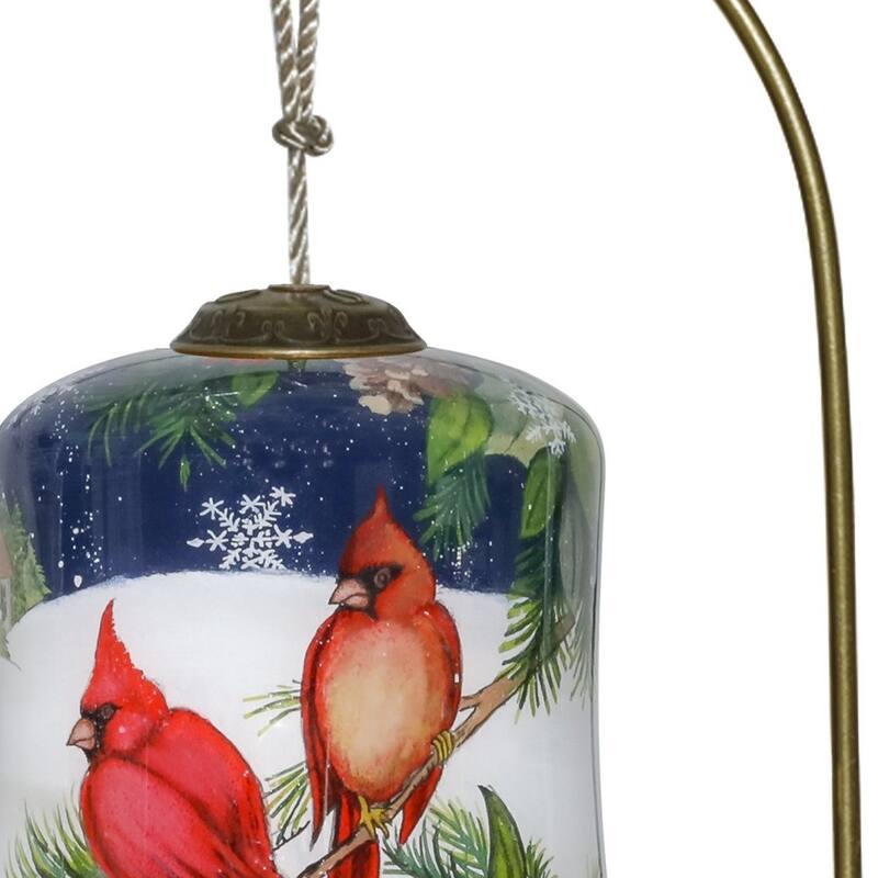 Dual Cardinals Hand Painted Mouth Blown Glass Ornament - 4" x 3" x 3"