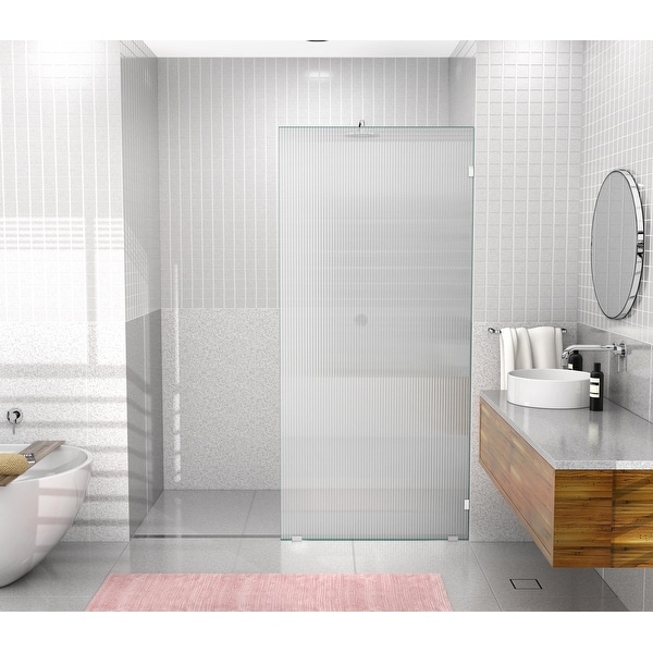 Glass Warehouse 36" x 78" Frameless Shower Door - Single Fixed Panel Fluted Frosted. Opens flyout.