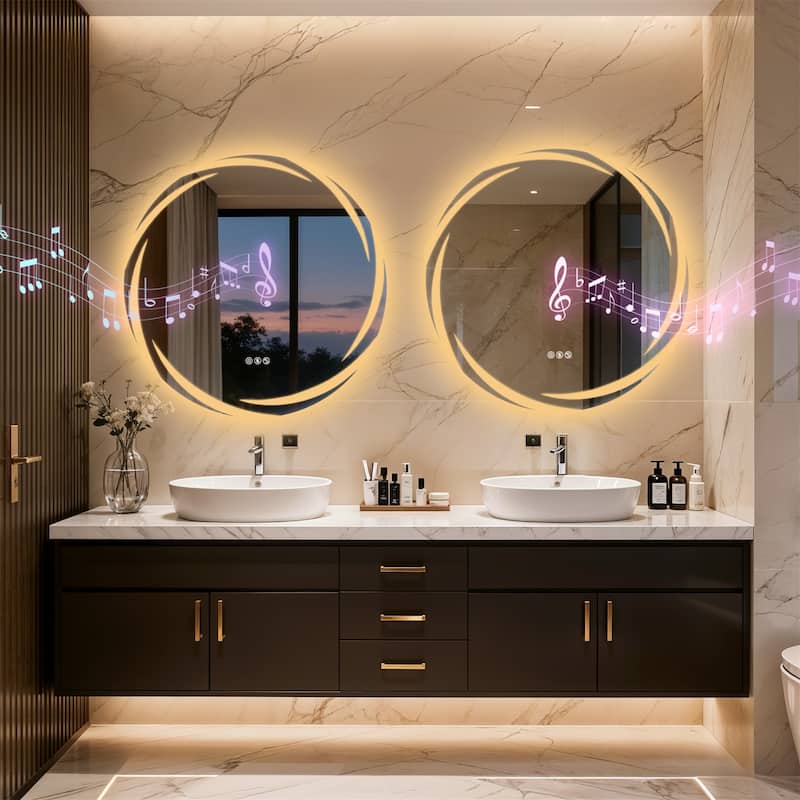 32" Round Bluetooth Speakers Vanity Mirror Wall Mounted Bathroom Mirror - 31.50"x31.50"