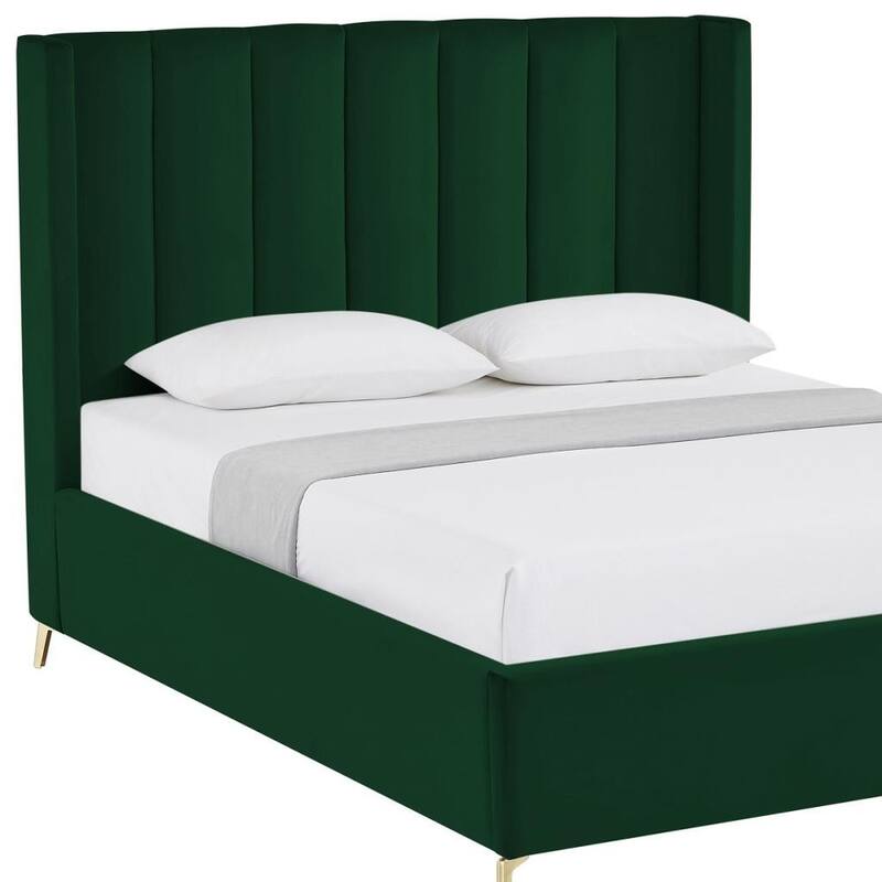 HomeRoots Green Velvet Upholstered Full Bed Frame