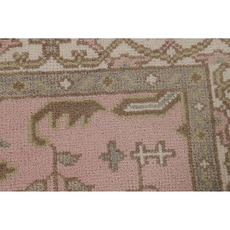 Light Pink Floral Oushak Oriental Area Rug Handmade Wool Carpet - 4'10"x 7'8"