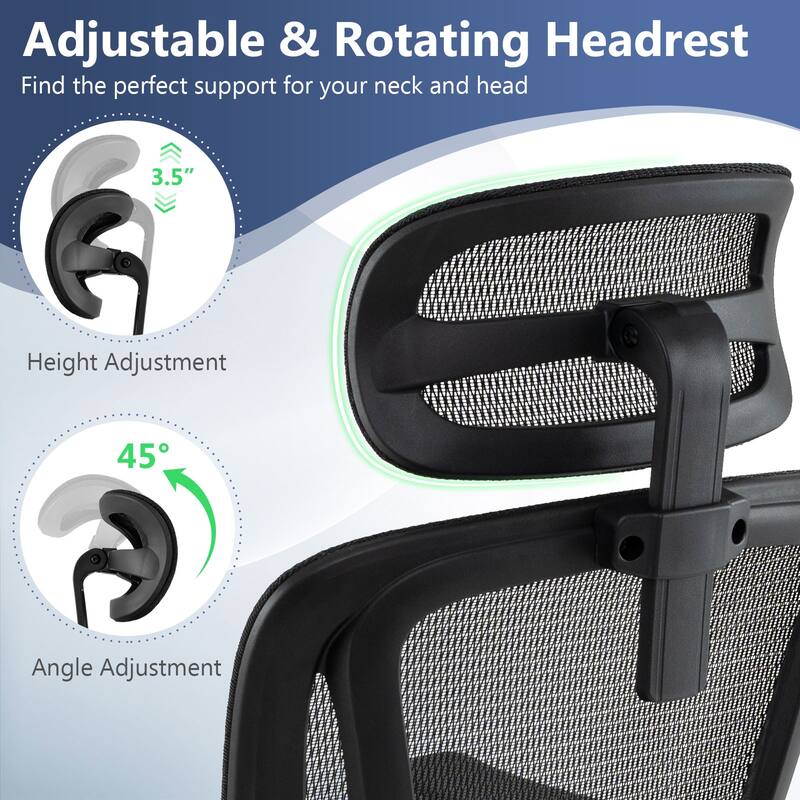 Ergonomic Mesh Office Chair with Reclining Backrest 3D Armrests Adjustable Headrest Lumbar Support and Footrest Black