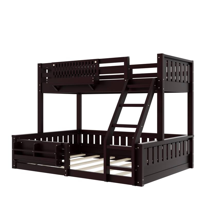 Wooden Bunk Bed of 3 Kinds Size with Pegboard, Bookshelf and Guardrails, Detachable Bunk Bed Convertible 2 Platform Beds
