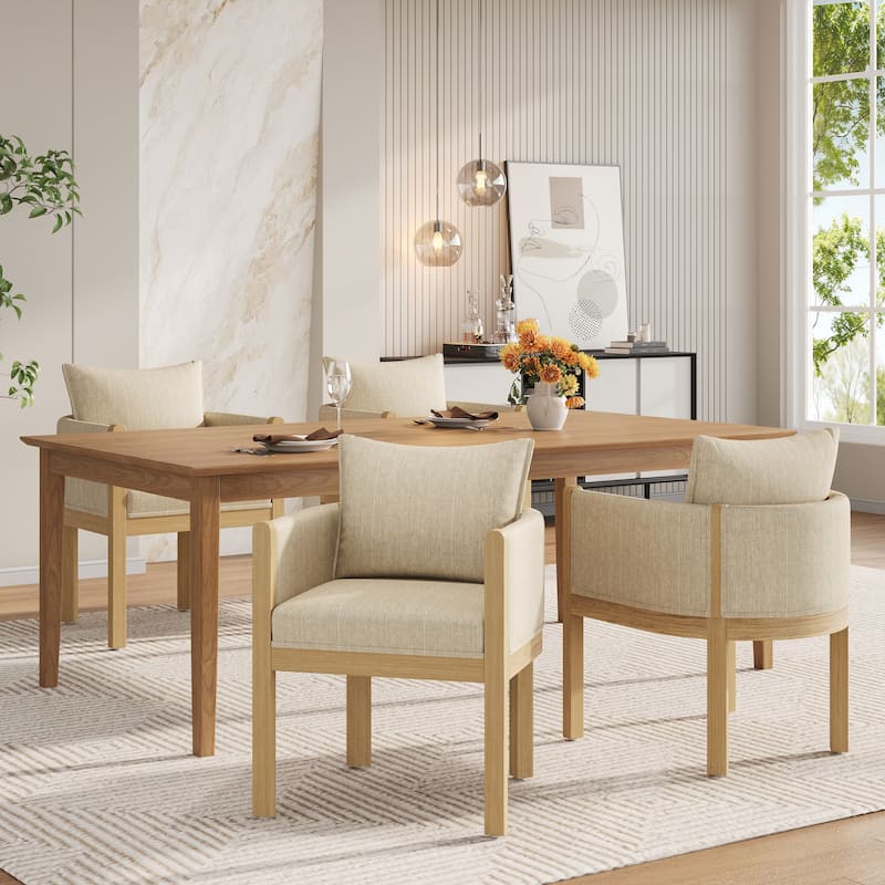 Christopher Knight Home - Callahan Linen Upholstered Dining Chair with Armrests - 4 Piece - Beige+Natural