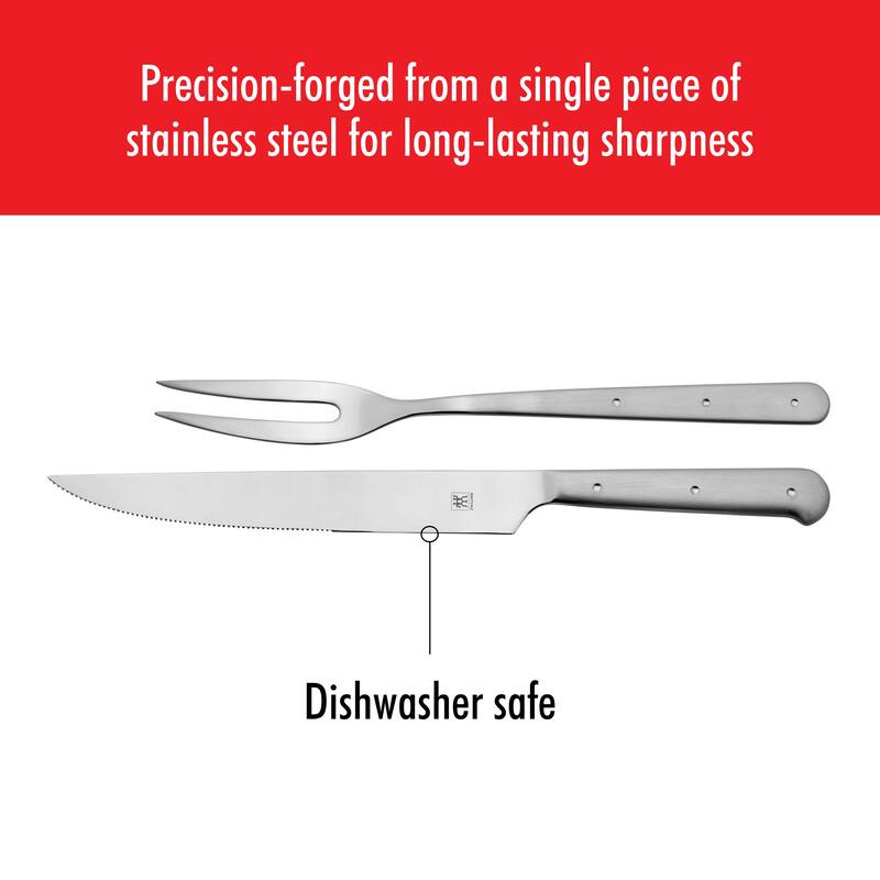 ZWILLING Porterhouse 2pc Stainless Steel Carving Knife Set with Fork in Red Presentation Box, Gift Set - 2-pc