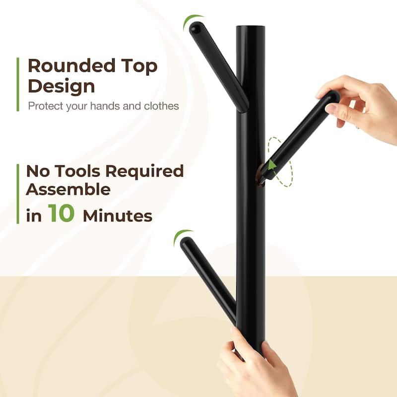 Coat Rack, Wooden Coat Rack Freestanding with Shelf, Coat Tree with 4 Height Options 50.5"-72.6"Hanger Stand