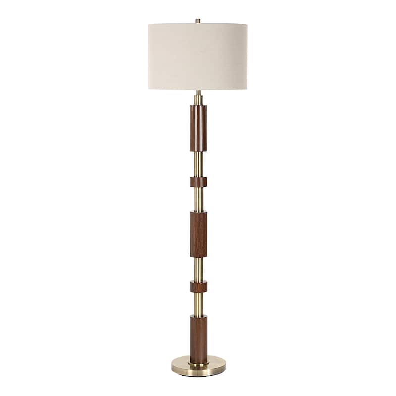Stacked Wooden Floor Lamp with Drum Shade - 62.5" - Brown and Brass Plated