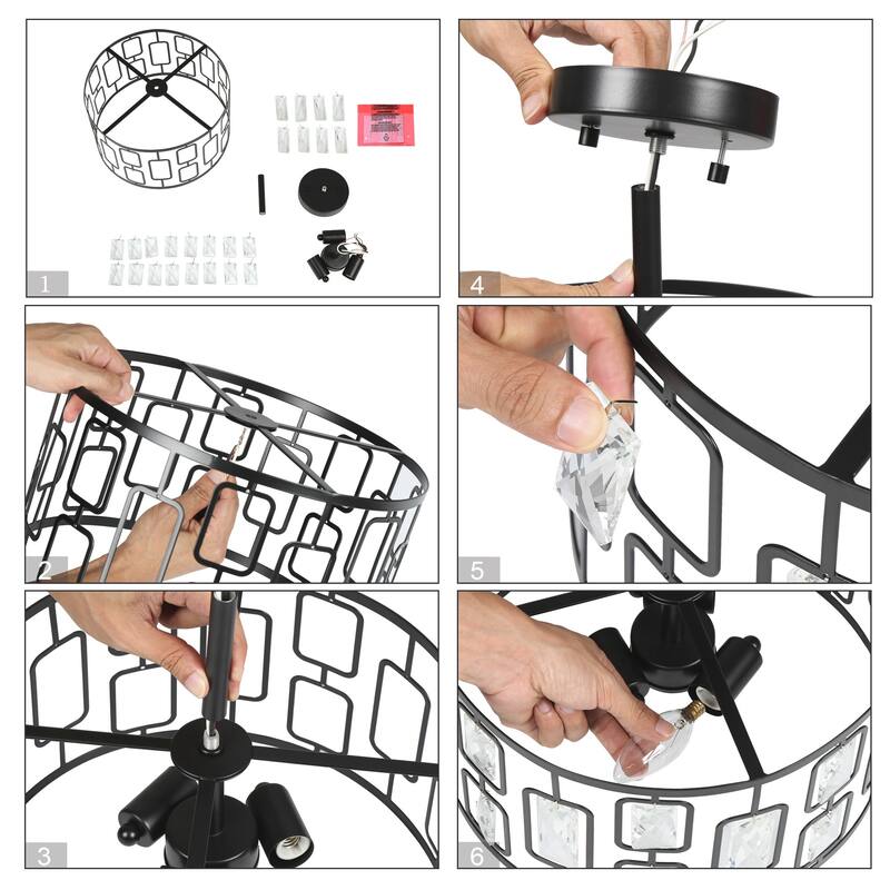 Dana Modern Black 3-Light Drum Chandelier Semi-flush Mount Ceiling Light - D13"* H12.5"