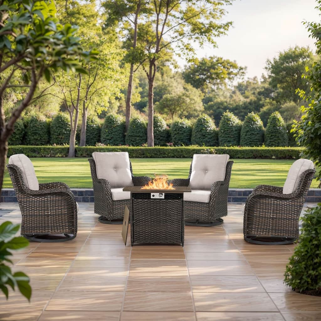 Pocassy Fire Pit Table with 4PCS Swivel Chairs Brown-Beige - Brown