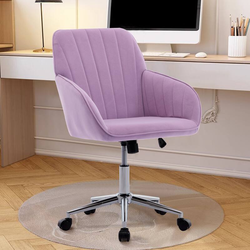 Velvet Home Office Chair, Ergonomic Swivel Study Desk Chair, Upholstered Vanity Chair with Backrest Seat and Metal Base - N/A