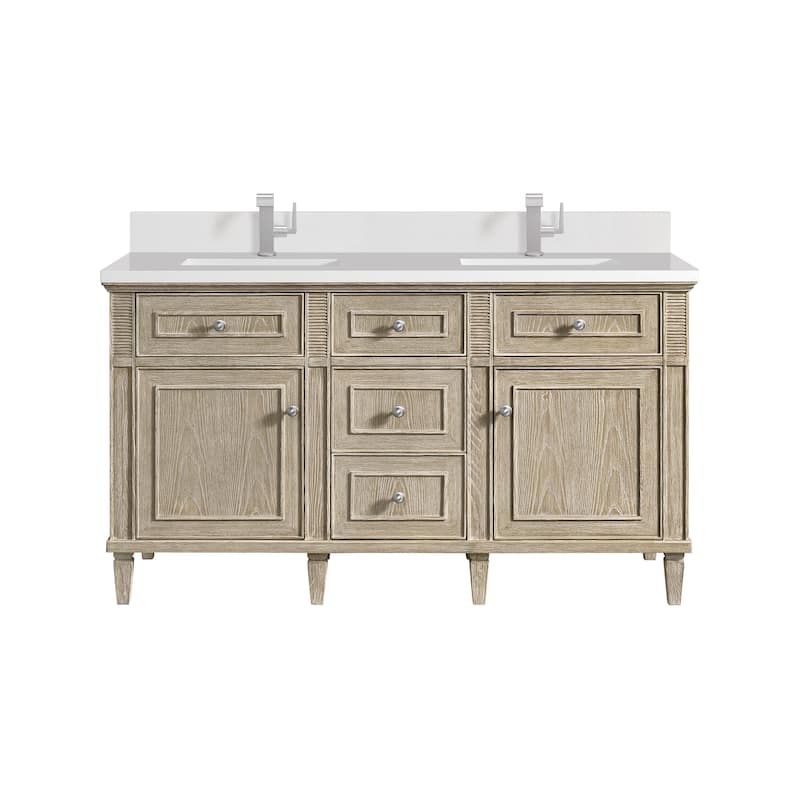 James Martin Vanities Lorelai 60" Double Vanity, Whitewashed Oak - White Zeus - Single Hole