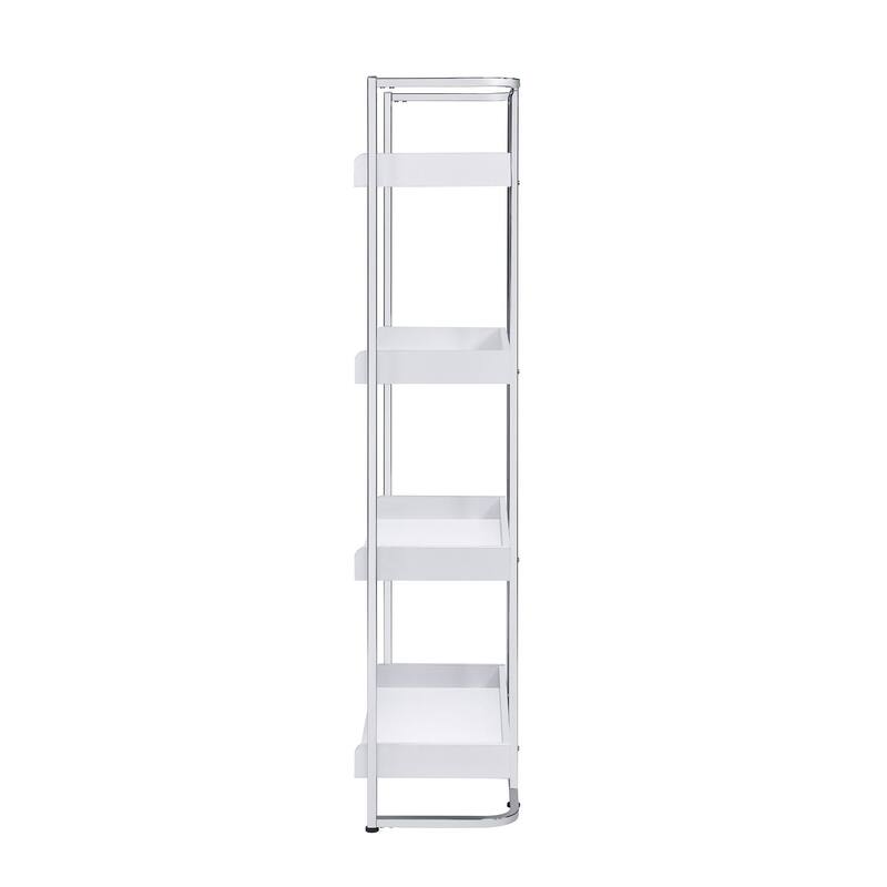 Bookcase with Four Shelves, Glossy White and Chrome