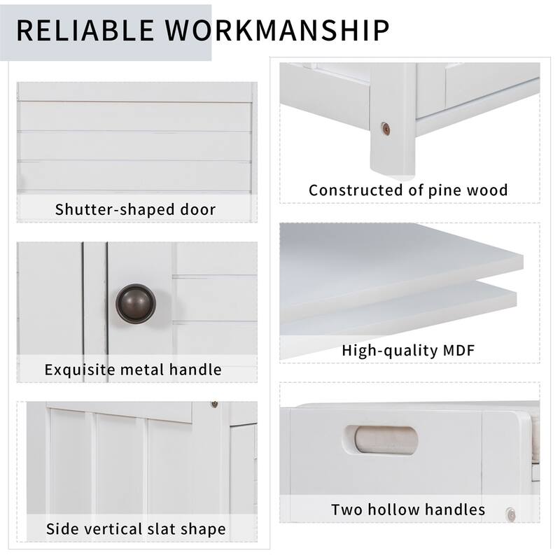 Merax 3 Shutter-shaped Doors Storage Bench with Removable Cushion