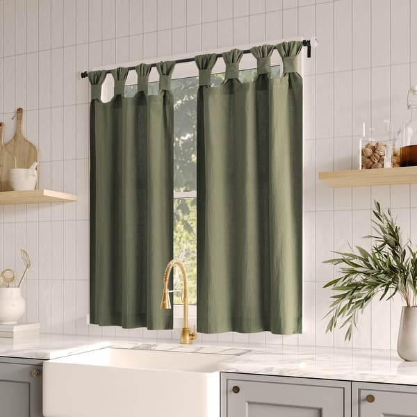 slide 2 of 16, Archaeo Washed Cotton Twist Tab Cafe Curtain Pair 52" x 36" - Moss Green