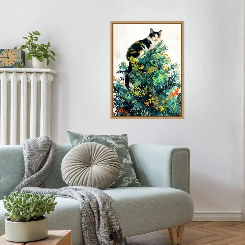 Cats Life Christmas Tree by Justyna Jaszke Framed Canvas Wall Art