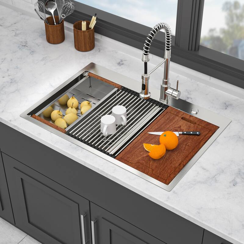 Drop in Double Bowl (60/40) Kitchen Sink 16 Gauge with Two 10" Deep Basin