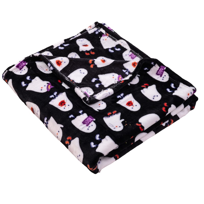 Harvest Plush Flannel Throws Pumpkins Ghosts Witches & Bats 50" x 70"