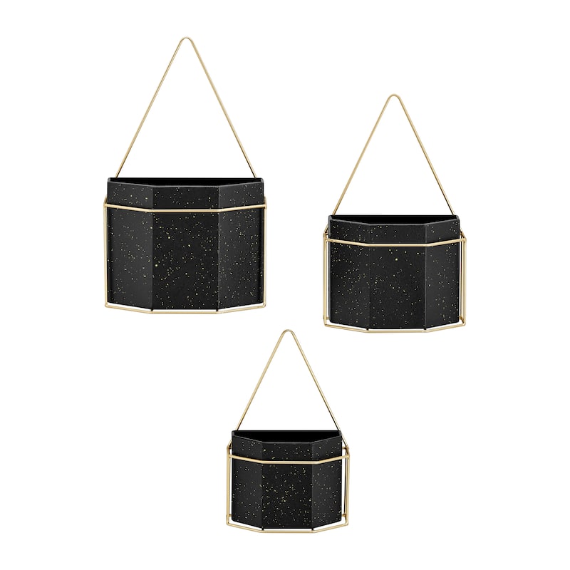 Danya B. Geometric White and Gold Wall Planters Set of 3 - Black/Gold