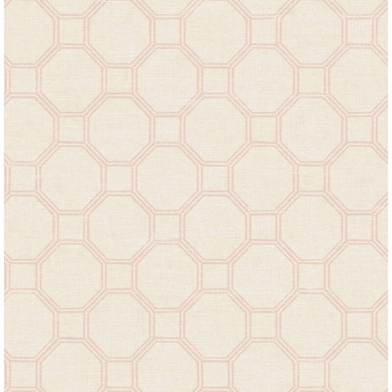 Seabrook Designs Adelie Lattice Geometric Unpasted Wallpaper - 20.5 in. W x 33 ft. L - Metallic Linen & Petal Pink