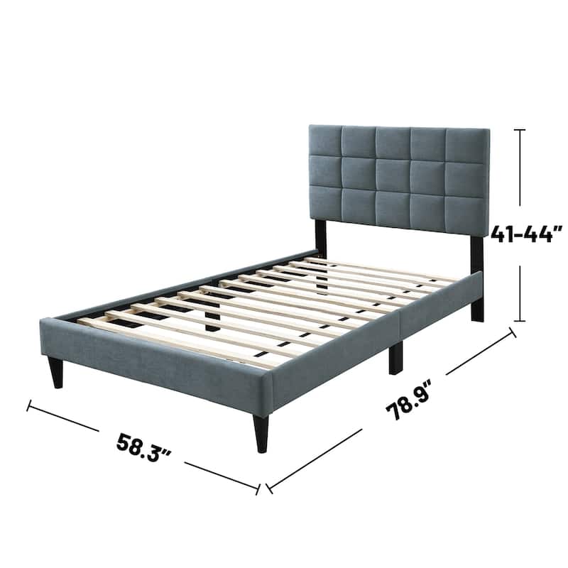 Brushed Linen Fabric Adjustable Headboard Full Bed with Biscuit Tufting Design